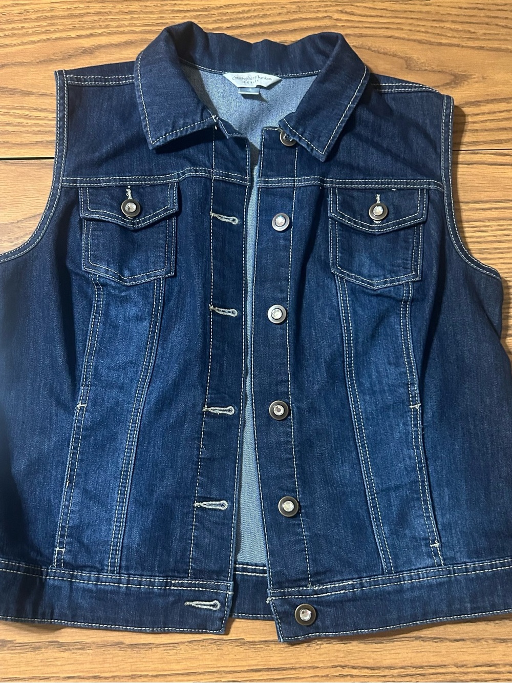 Christopher & Banks Dark Blue Denim Sleeveless Jean Jacket